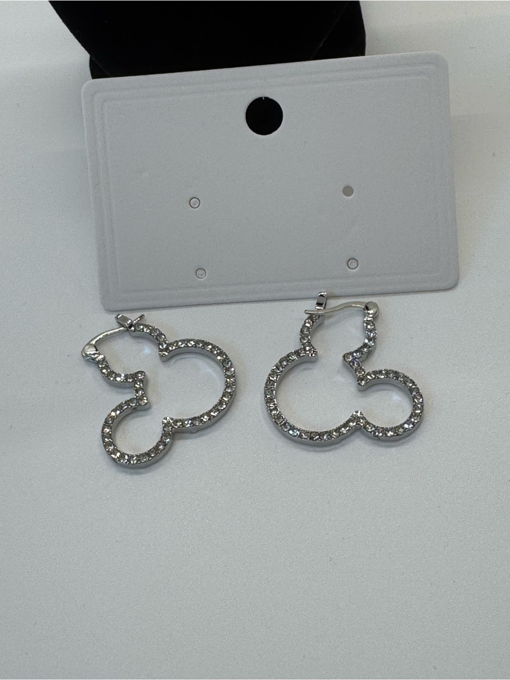 Crystal Pavé Silver Mickey-Shaped Hoop Earrings - Women Jewelry